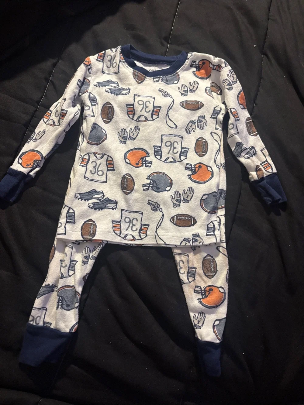 Carter's White Kids Football Pajama Set with Orange and Navy Accents